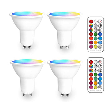 iLC Lot de 4 ampoules LED GU10, équivalent à 40 W, changement de couleur, 12 couleurs, 5 W, intensité variable, blanc chaud 2700 K, RVB, avec télécommande (lot de 4)