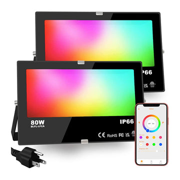 iLC Projecteur LED équivalent 800 W, extérieur RVB changeant de couleur, projecteurs intelligents RGBW 2700 K blanc chaud et 16 millions de couleurs, 20 modes, regroupement, synchronisation, étanche IP66 (lot de 2)