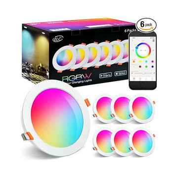 Focos empotrables LED iLC, 16 W controlados por aplicación, cambio de color RGB, 6 pulgadas, blanco cálido 2700 K, equivalente a 150 W, luces empotrables de techo (6 paquetes)