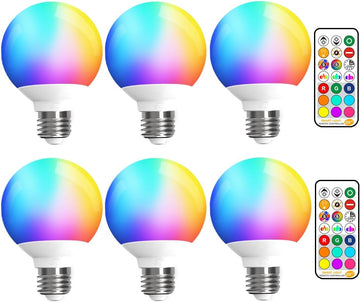 ILC G25 LED Vanity Globe Light Bulbs 6W, Remote Control Color Changing, 60W Equivatlent, Color Temprature: 4000K Natural White, CRI>95+, E26 Base, for Makeup Mirror, Bathroom (6 Pack)
