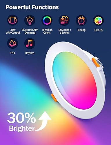 Focos empotrables LED iLC, 16 W controlados por aplicación, cambio de color RGB, 6 pulgadas, blanco cálido 2700 K, equivalente a 150 W, luces empotrables de techo (6 paquetes)