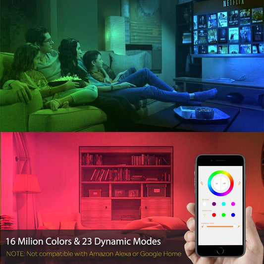 iLC Bombilla LED que cambia de color RGBW 2700K blanco cálido, controlada por aplicación, sincronización con música, regulable RGB multicolor equivalente a 70 W, tornillo Edison E26 (paquete de 2)