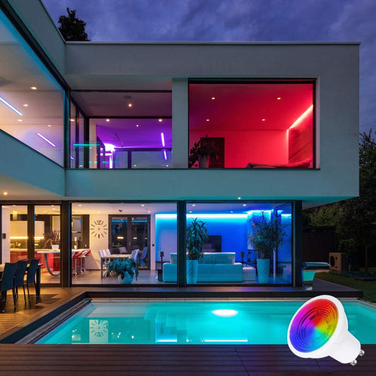 Bombilla LED iLC GU10, equivalente a 40 W, cambio de color, 12 colores, 5 W, regulable, luz blanca cálida, 2700 K, RGB, bombillas LED con control remoto (paquete de 4)