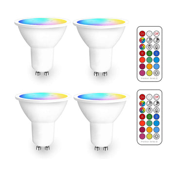 iLC Lot de 4 ampoules LED GU10, équivalent à 40 W, changement de couleur, 12 couleurs, 5 W, intensité variable, blanc chaud 2700 K, RVB, avec télécommande (lot de 4) 