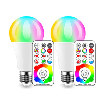 iLC LED Color Changing Light Bulb, 120 Colors, 70 Watt Equivalent with Remote Control RGBW RGB Daylight and White – Timing Function - A19 E26 Edison Screw (2 Pack)