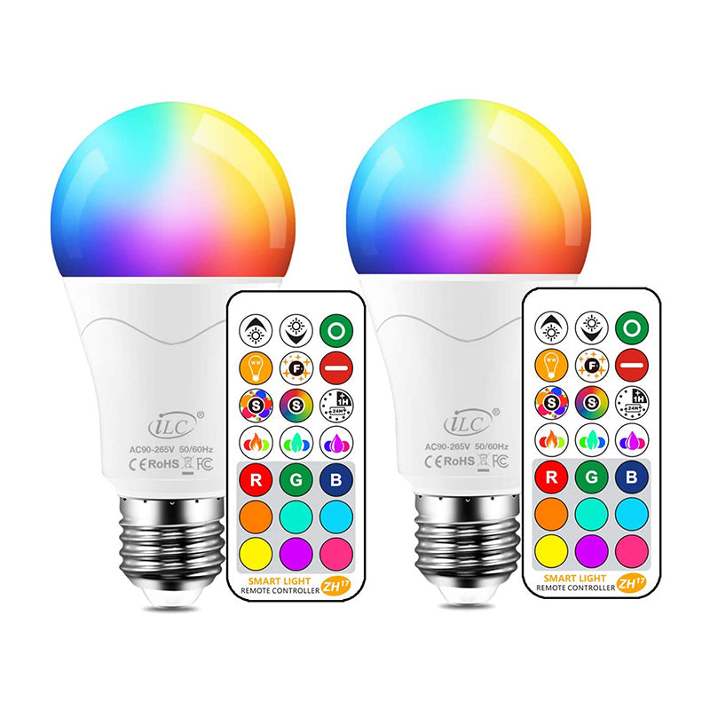 Lampadina LED iLC equivalente a 85 W, lampadine che cambiano colore con telecomando RGB 6 modalità, temporizzazione, sincronizzazione, base a vite E26 dimmerabile (confezione da 2) 