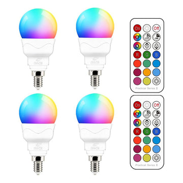ILC Ampoules LED E12 (équivalent 40 W) 5 W, changement de couleur RVB, petite ampoule ronde candélabre A15, base de bougie, blanc chaud 2700 K, 12 couleurs, 2 modes de synchronisation avec télécommande (lot de 4) 