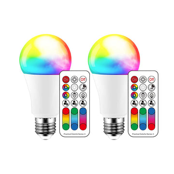 iLC Color Changing LED Light Bulb, 10Watt, 120 Colors, 2700K Warm White, 70 Watt Equivalent, DIY Strobe, RGB with Remote Control, LED 10W A19 E26 Screw (Pack of 2)