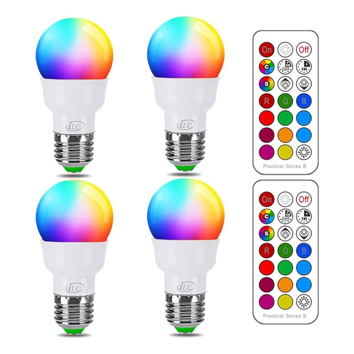 Lampadina LED RGB ILC che cambia colore, equivalente a 40 W, 450 LM, 2700 K Bianco caldo 5 W E26 Base a vite RGBW, Lampadina Flood Light - 12 scelte di colore - Telecomando a infrarossi temporizzati (confezione da 4) 