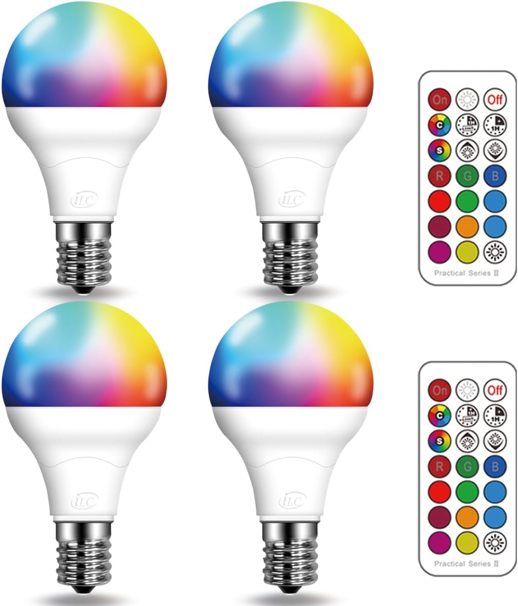 ILC E17 LED Light Bulbs (40w Equivalent) 5W, Color Changing RGB, 5700K Daylight White, 12 Colors 2 Modes Timing with Remote Control (4 Pack)