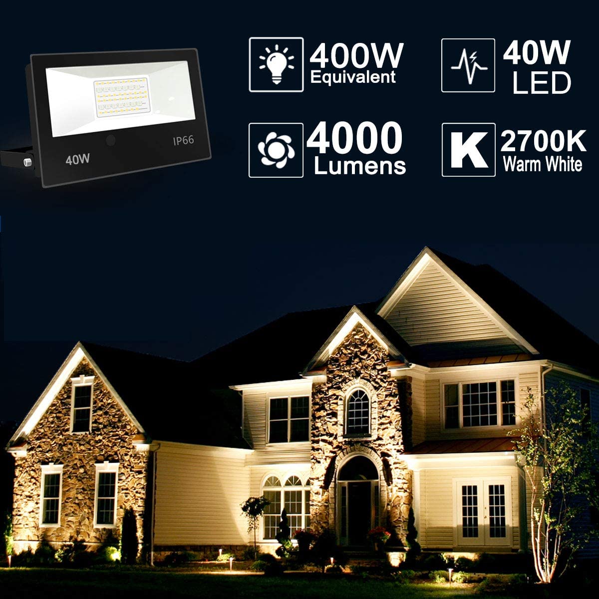 HEKEE LED Flood Light Outdoor, 400W Equivalent RGB Color Changing Floo